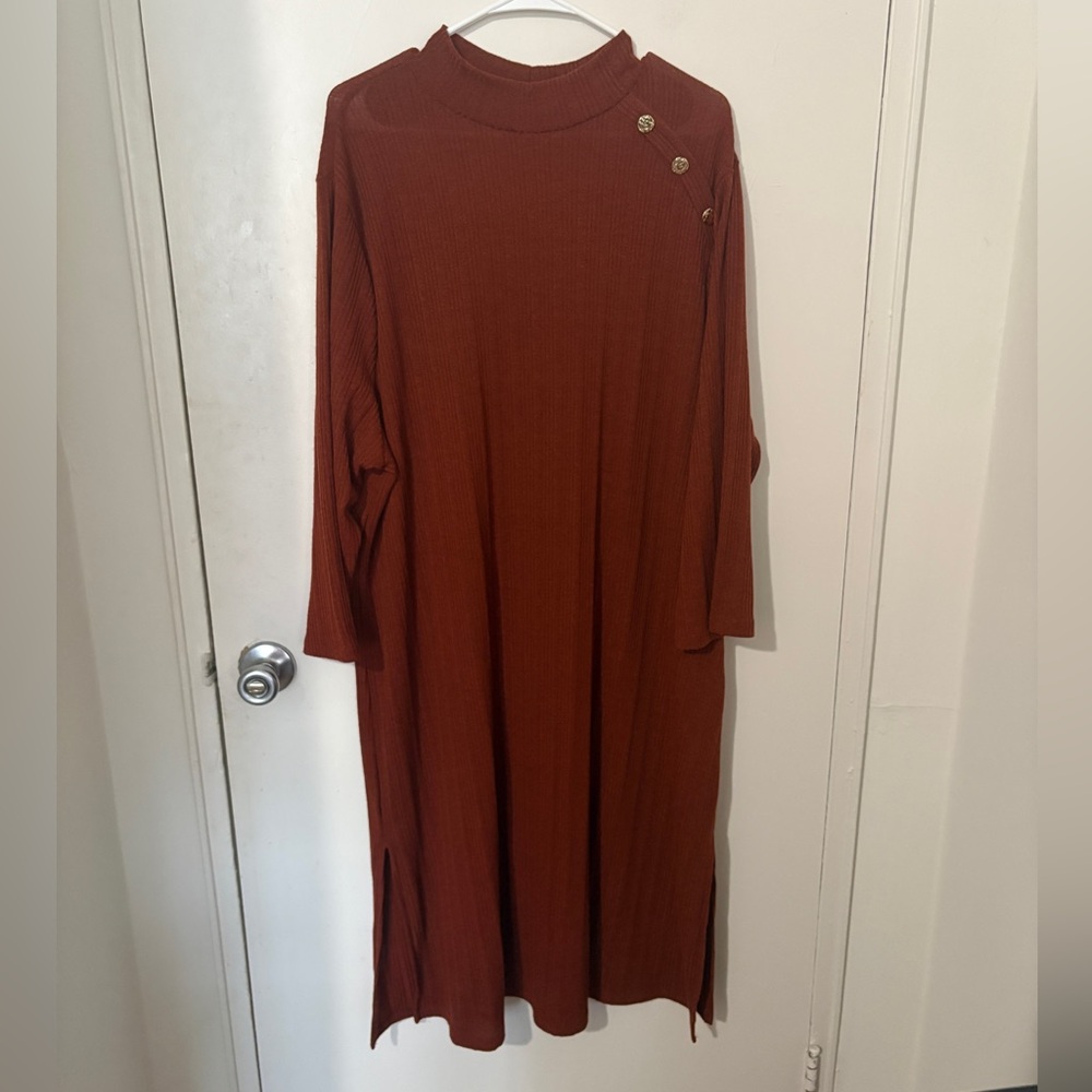 Elegant Brown Button-Detail Sweater Dress